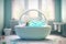 baby bathtub surrounded by luxurious and fragrant bubbles in spacious bathroom