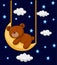 Baby bear cartoon sleeping on the moon