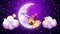 Baby bear cartoon sleeping on moon  night stars  night fantasy  night sky  loop animation background