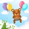 Baby bear flying with balloon