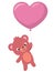 Baby bear flying with heart shaped balloon