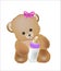 Baby bear with a milk small bottle