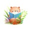 Baby Bear reading Book in Nature Clipart for Kids