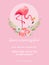 Baby Birthday Invitation Card with Illustration of Beautiful Flamingo and Flowers, arrival announcement, greetings