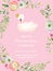 Baby Birthday Invitation Card with Illustration of Beautiful Swan and Flowers, arrival announcement, greetings