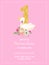 Baby Birthday Invitation Card with Illustration of Beautiful Swan, Flowers and Golden Glitter Number One, arrival