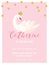 Baby Birthday Invitation Card with Illustration of Beautiful Swan and Golden Glitter Dots, arrival announcement, greetings