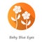 Baby blue eyes orange flat design long shadow glyph icon. Linen blooming flower with name inscription. Nemophila