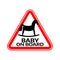 Baby on board sign with child horse silhouette in red triangle on a white background. Car sticker with warning.