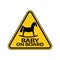 Baby on board sign with child horse silhouette in yellow triangle on a white background. Car sticker with warning.