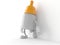 Baby bottle character leaning on wall on white background