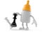 Baby bottle character playing chess