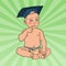 Baby Boy in Bachelor Hat. Early Education Concept. Pop Art illustration