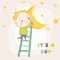 Baby Boy Climbing on a Moon - Baby Shower Card