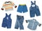 Baby boy clothes collage. Male kid`s wear set.