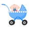 Baby boy.Cute baby boy sitting in a carriage vector illustartion