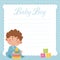 Baby Boy Empty Card with Kid Play Toy Vector Template