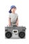 Baby boy enjoying retro boombox radio and hip hop style