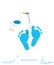 Baby boy foot prints with stork vector greeting card