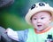 Baby boy in funny panda hat