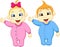 Baby boy and girl cartoon waving hand