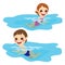 Baby Boy And Girl Swimming