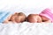 Baby boy and girl twins in bed