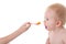 Baby boy opening mouth for food