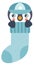 Baby boy penguin inside on blue sock