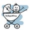 Baby boy in the pram, funny illustration, doodle, vector icon