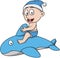 Baby Boy Riding Shark Cartoon Color Illustration