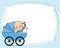 Baby boy shower card. baby boy inside the cart