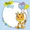 Baby boy shower card. Cute giraffe with balloons