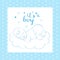 Baby Boy Shower Card. Lovely Newborn Sleeping on a Cloud. Cute Little Sleeping Child.