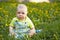 Baby boy sitting on green grass