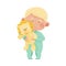 Baby Boy Standing and Hugging Fluffy Toy Lion Vector Illustration