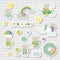 Baby Boy Stickers, Patches for Baby Shower Party Celebration. Decorative Elements for Newborn Celebration