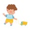 Baby Boy Walking and Pulling Toy Car Vector Illustration