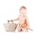 Baby boy with wash-tub and scoop