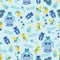 Baby boyl cute seamless pattern. Sleep newborn ite