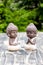 Baby Budda Statues, Teacher or master and apprentice. Two little monks. Meditation and zen, relaxation concept