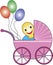 Baby buggy, soother, balloons