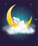 Baby bunny sleeping on the moon in cloudy night