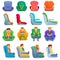 Baby car seat icons set, cartoon style