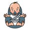 Baby in the car seat with seatbelt. Vector icon