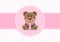 Baby Card Girl Teddy And Bottle Dots Background Pink