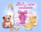 Baby Care Accessories Set on Blue Background,