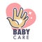 Baby care service isolated icon with heart and human palm