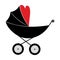 Baby carriage icon on white background. A symbol of the birth of a child, maternal care and love. Vector isolated illustration