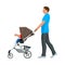 Baby carriage isolated on a white background. Kids transport. Strollers for baby boys or baby girls. Man with baby